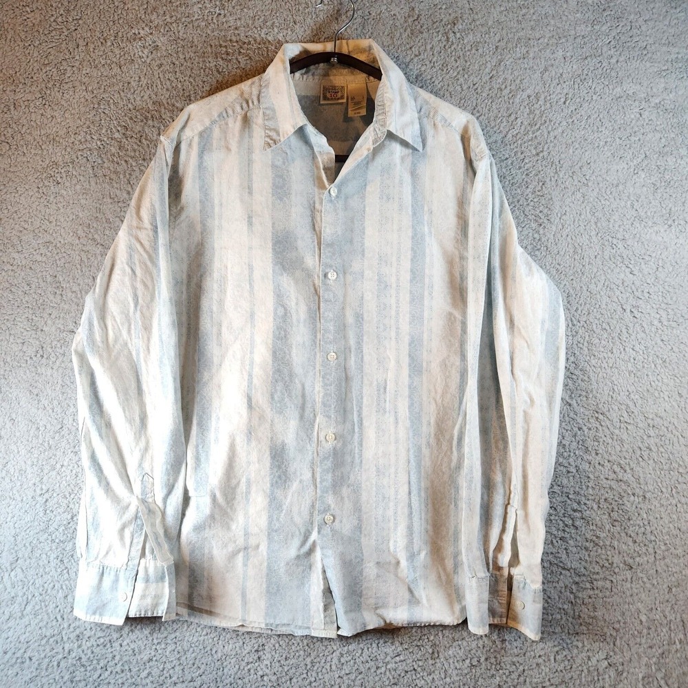Stamp 10 Button Down Shirt - Mens Size Large - Long Sleeve -‎ Blue and White